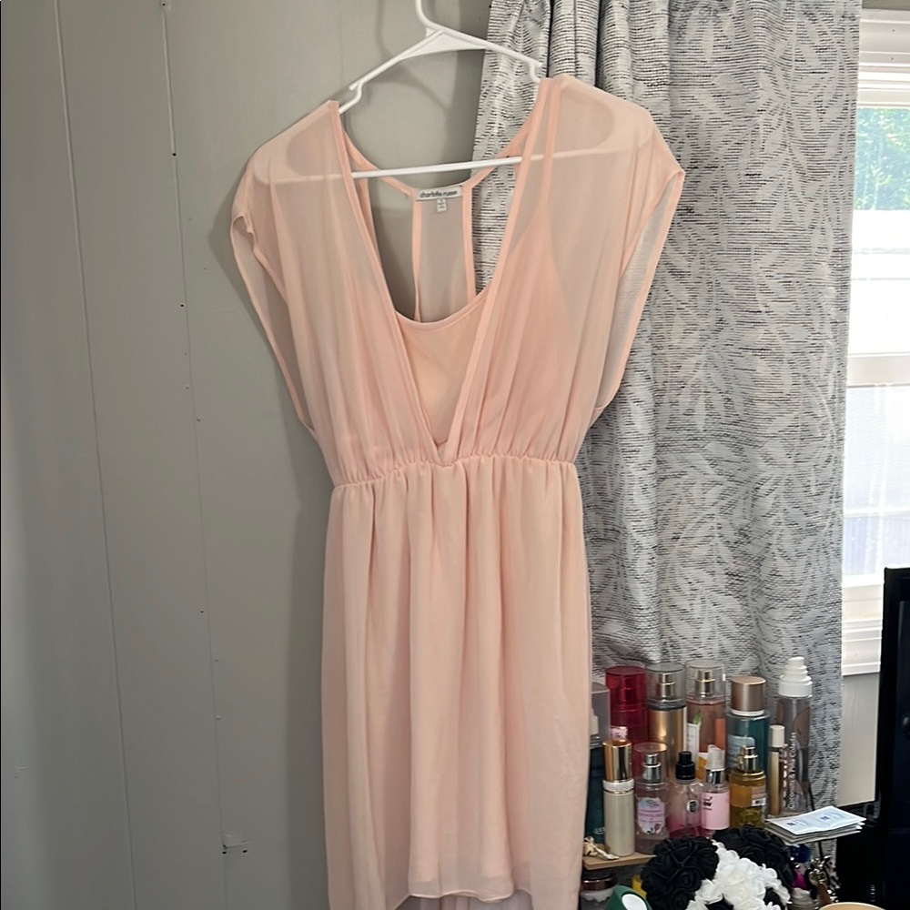 Charlotte Russe Pink High Low Sundress with Scoop Neck and Dolman Cap Sleeves